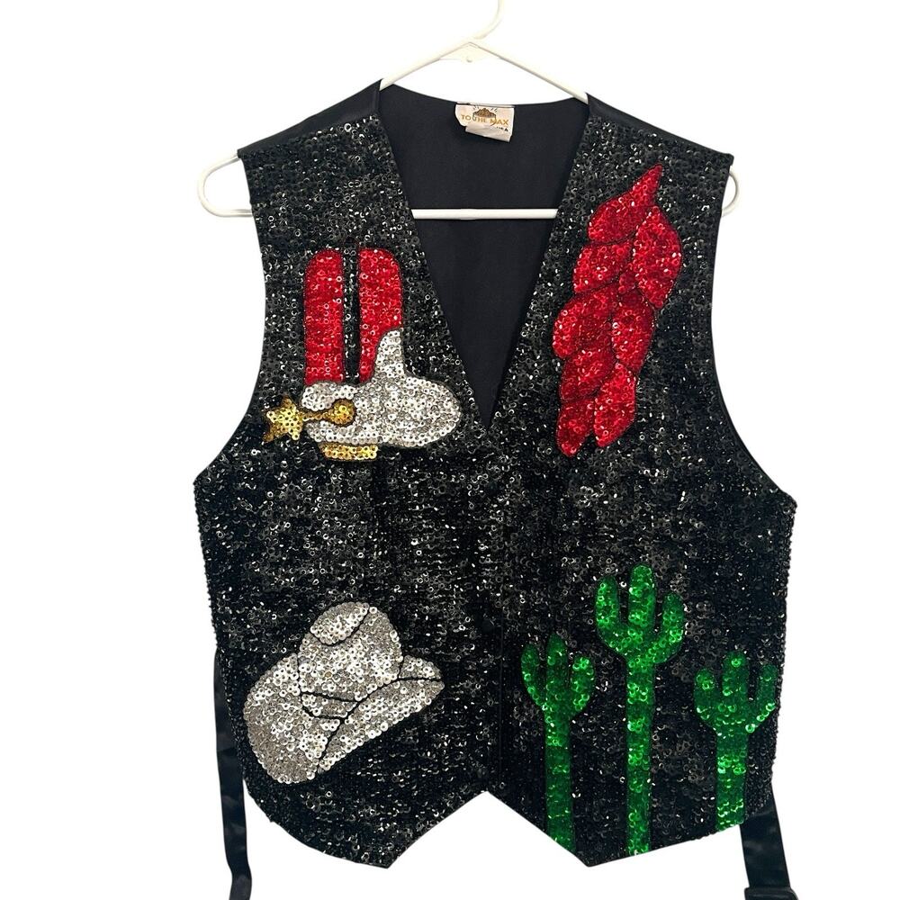 Western Sequin Vest Women Size M Vintage To The Max Glam Cowgirl Cactus Boots